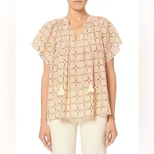 Vanessa Bruno Lowell Tassel Tie Flowy Flutter Sleeves Boho Blouse Size Small